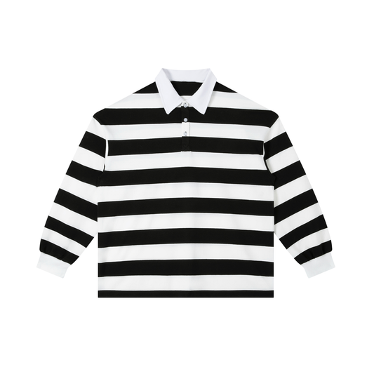 Stripe Rugby Polo in White with Black — front view
