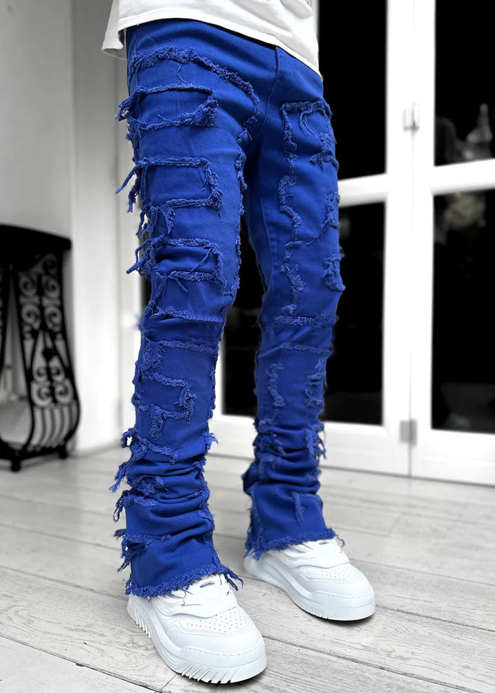 Stacked Ripped Jeans in Blue — design detail
