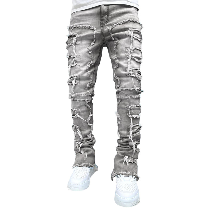 Stacked Ripped Jeans in Grey — design detail