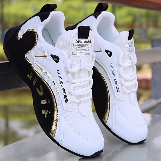 Gold-Trim Sneakers in Mesh Black White — product view