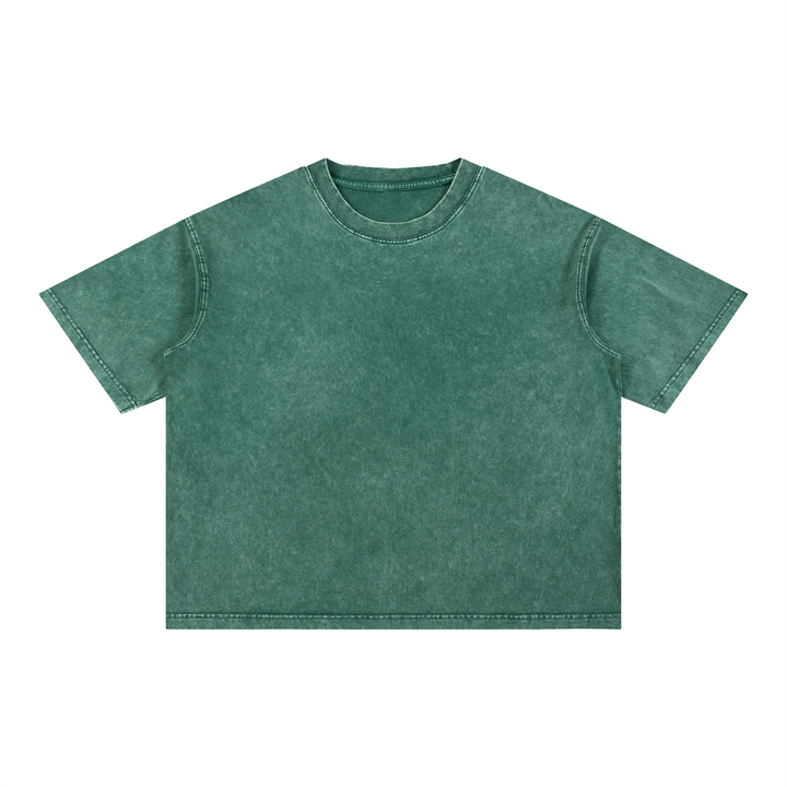 Boxy Mineral-Wash Tee in Blackish Green — front view