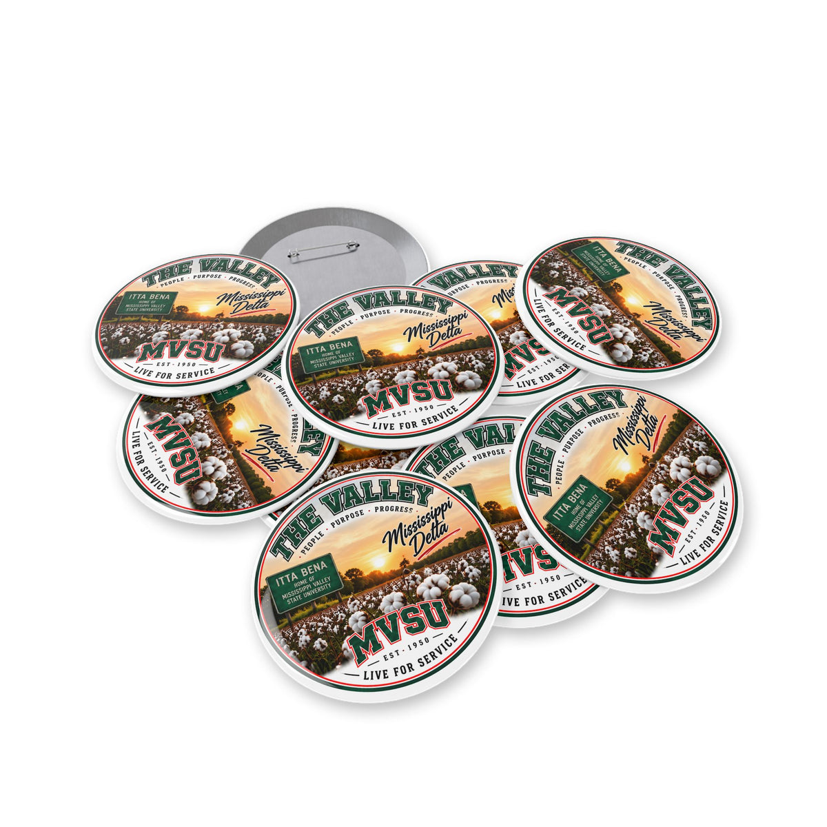 MVSU Itta Bena Down Home Round Pin — 'Knowledge • Culture • Service • Community • Legacy' Button