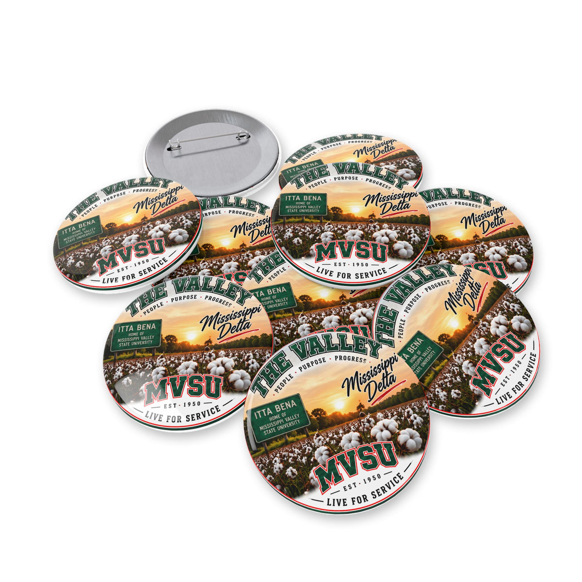 MVSU Itta Bena Down Home Round Pin — 'Knowledge • Culture • Service • Community • Legacy' Button