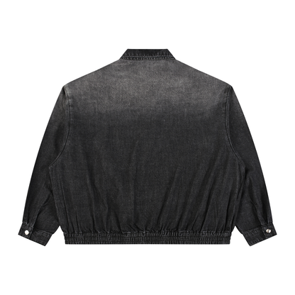 Unisex Vintage Wash Full-Zip Denim Jacket