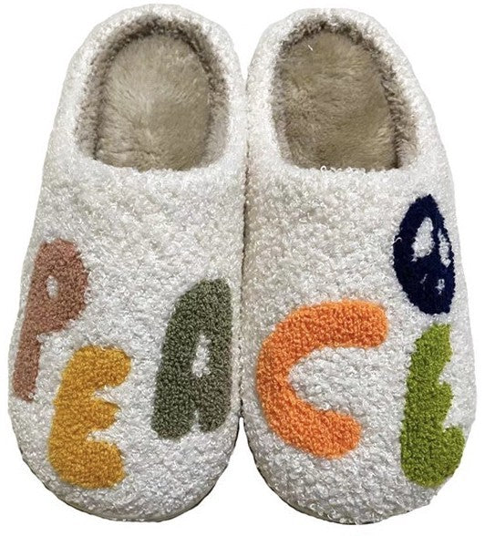 Printed Plush Slippers in Peace — design detail