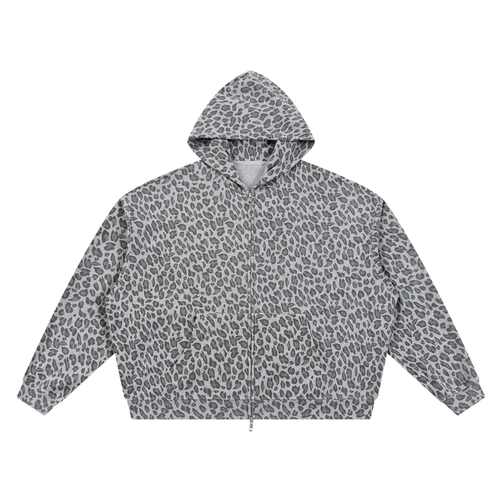 Leopard Waffle Hoodie in Leopard Light Gray — front view