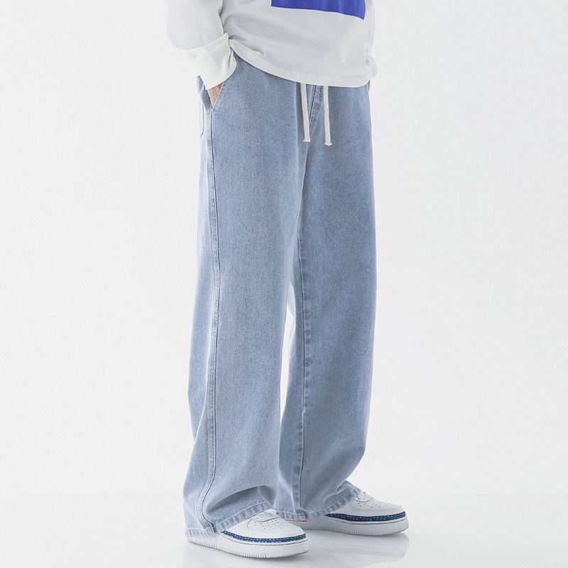 Wide-Leg Drawstring Jeans in Light Blue — design detail