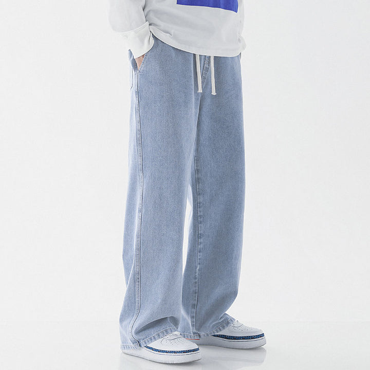 Wide-Leg Drawstring Jeans in Light Blue — design detail