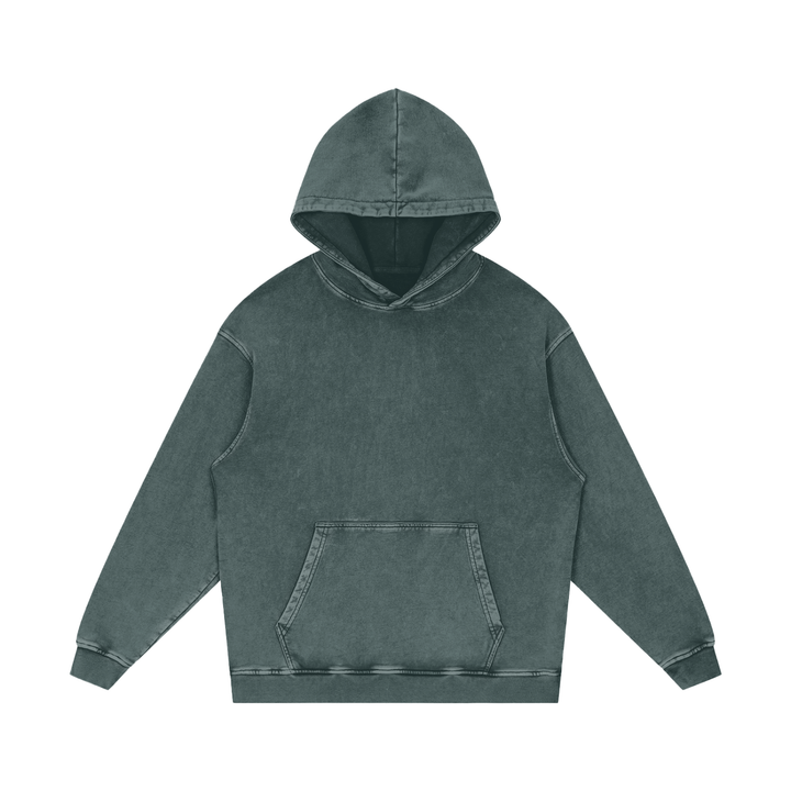 Heavyweight Washed Hoodie in Dark Green — front view