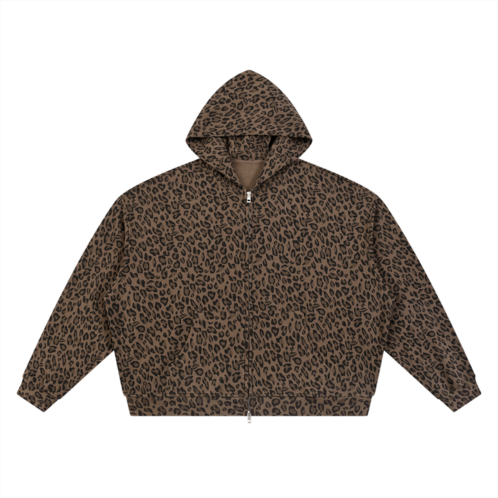 Leopard Waffle Hoodie in Leopard Brown — front view