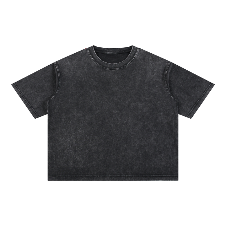 Boxy Mineral-Wash Tee in Black — front view