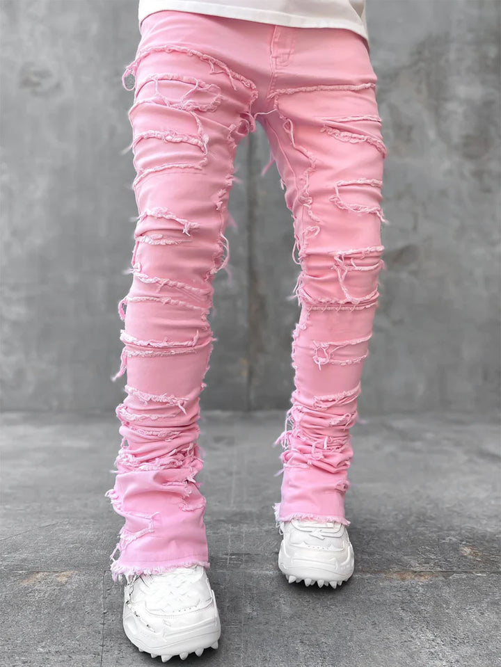 Stacked Ripped Jeans in Pink — design detail