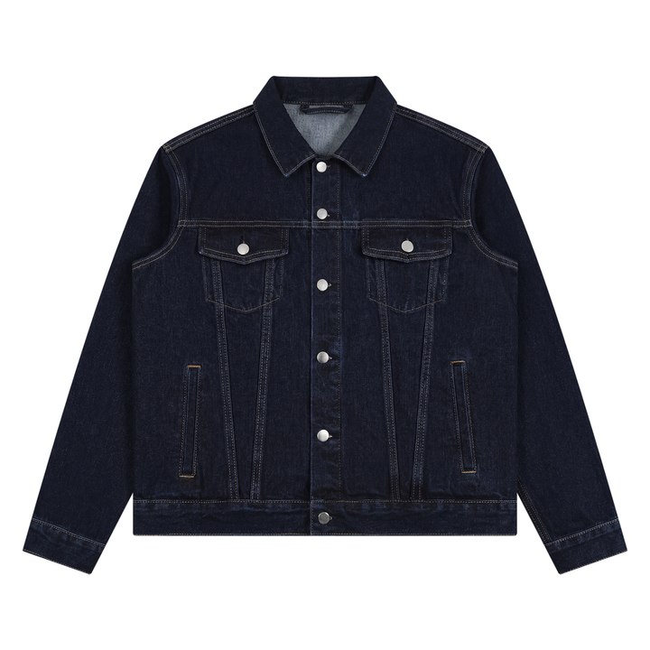 Classic Denim Jacket in Navy Blue — front view