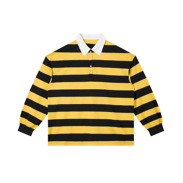 Stripe Rugby Polo in Yellow with Navy Blue — front view