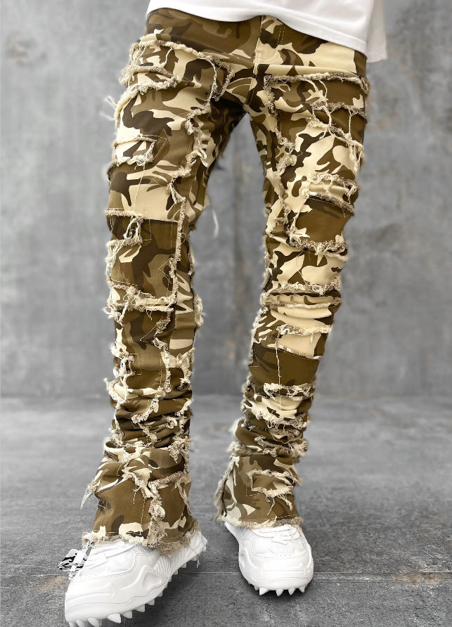 Stacked Ripped Jeans in Camouflage — design detail