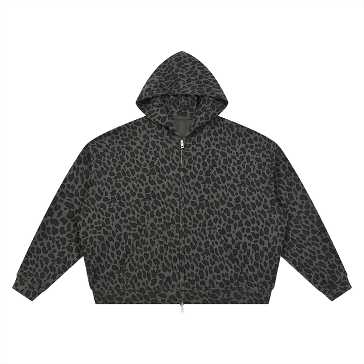 Leopard Waffle Hoodie in Leopard Black — front view