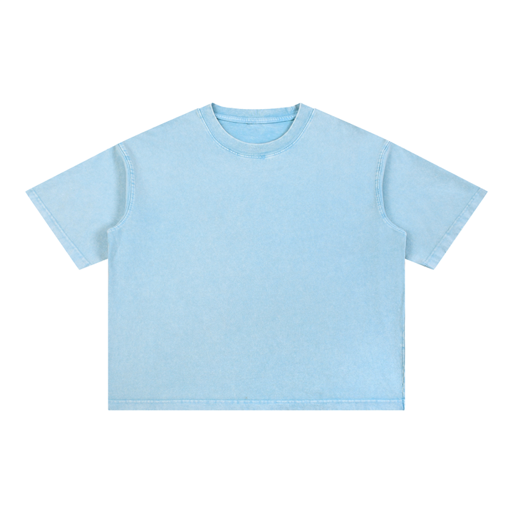 Boxy Mineral-Wash Tee in Sky Blue — front view
