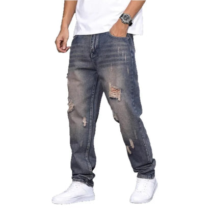 Ripped Straight-Leg Jeans