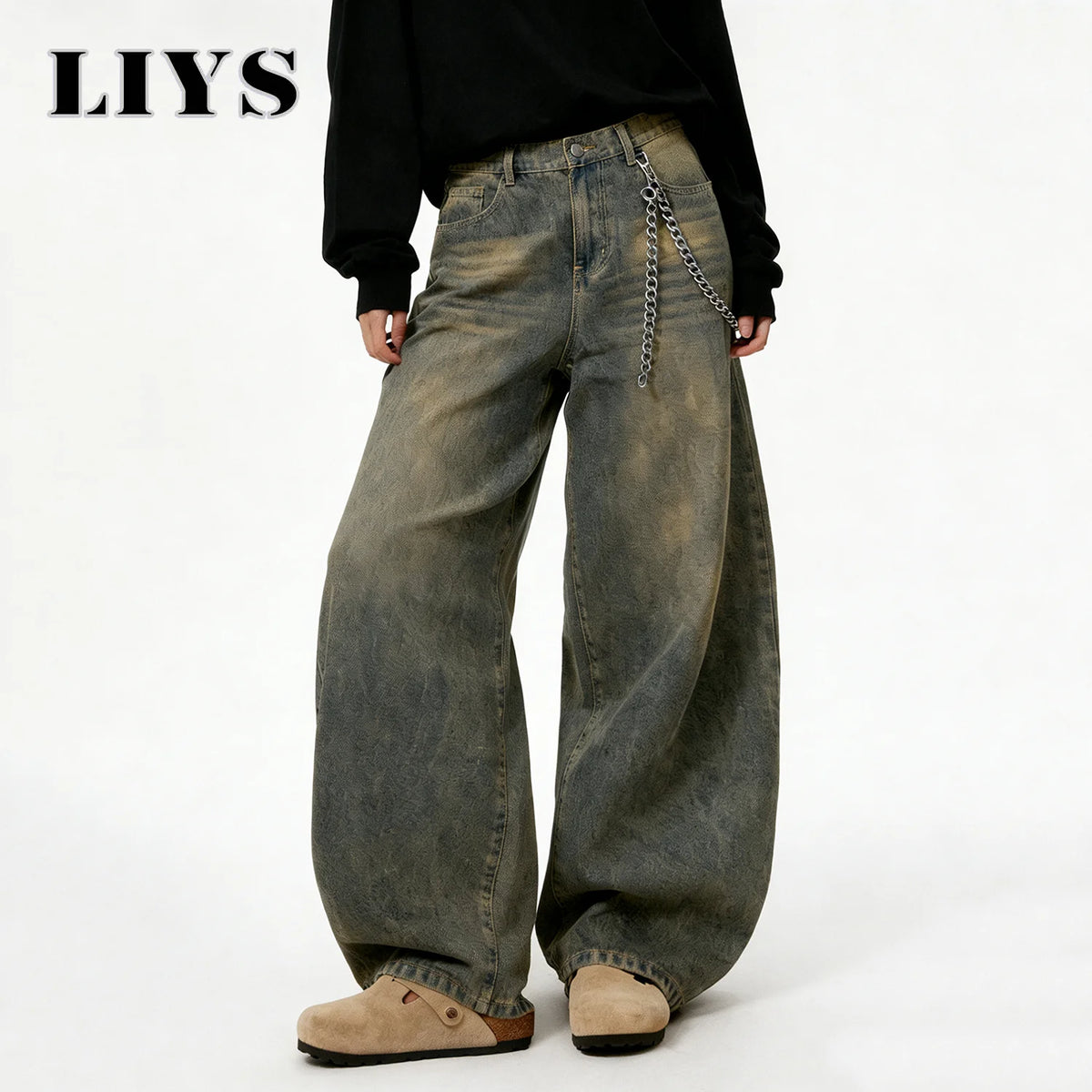 Distressed Baggy Wide-Leg Jeans
