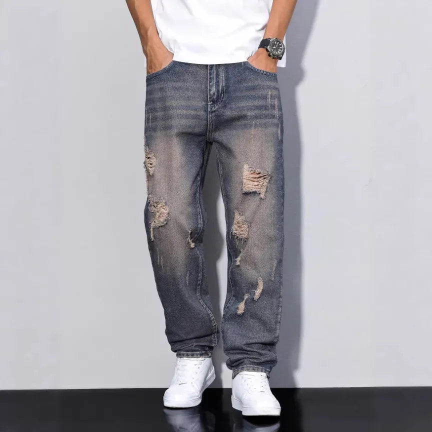 Ripped Straight-Leg Jeans
