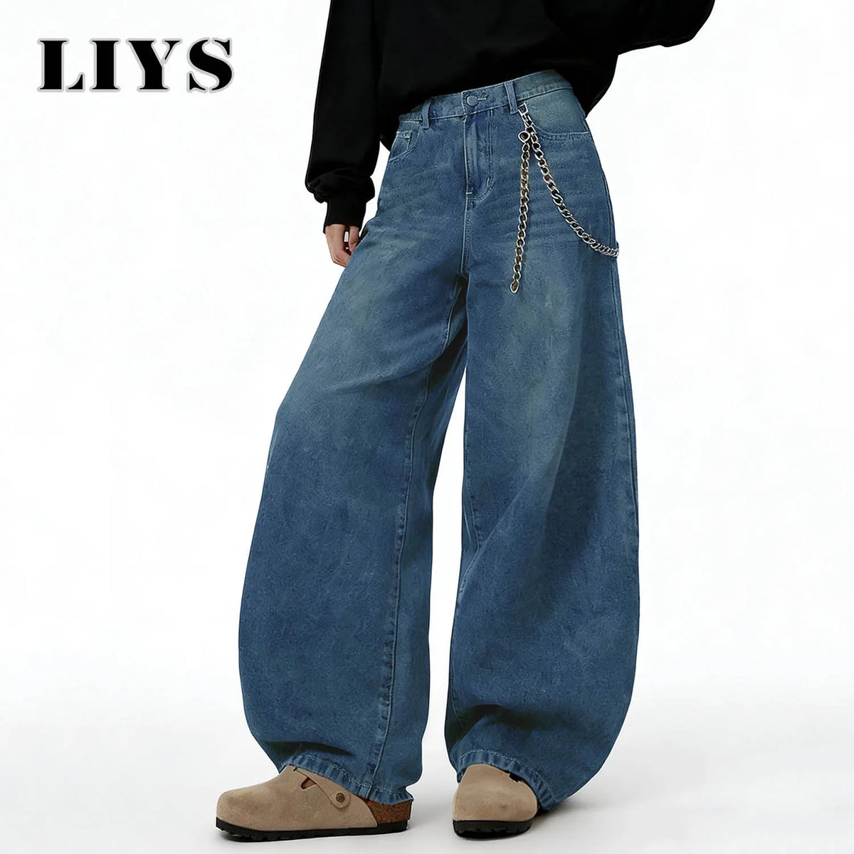 Distressed Baggy Wide-Leg Jeans