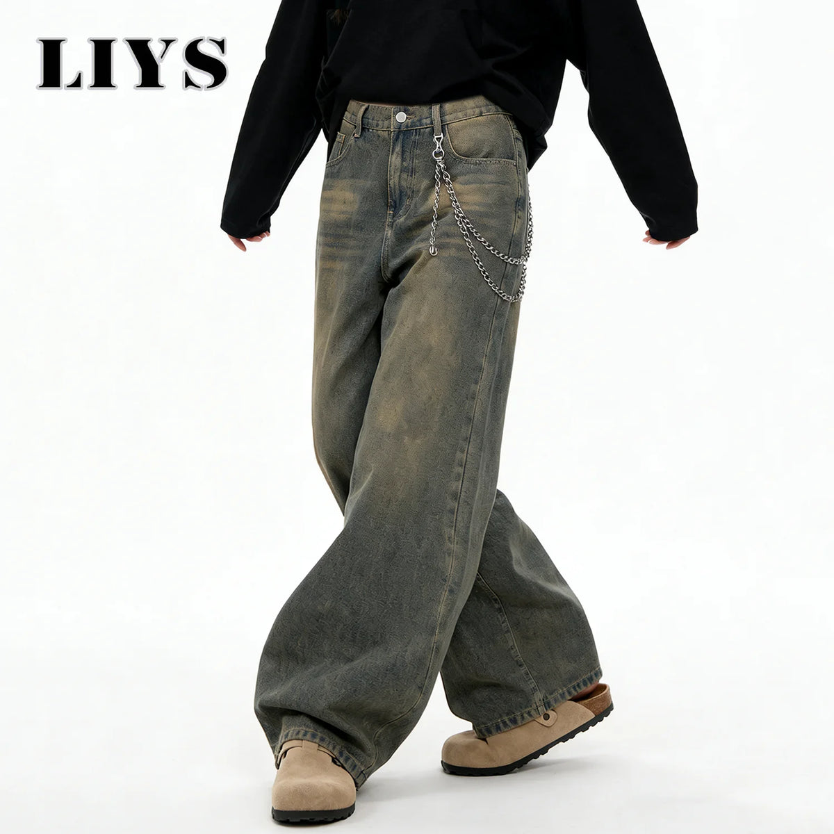 Distressed Baggy Wide-Leg Jeans