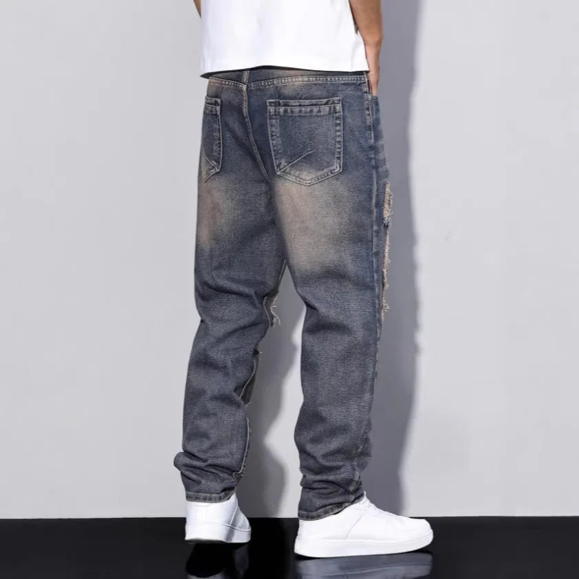 Ripped Straight-Leg Jeans