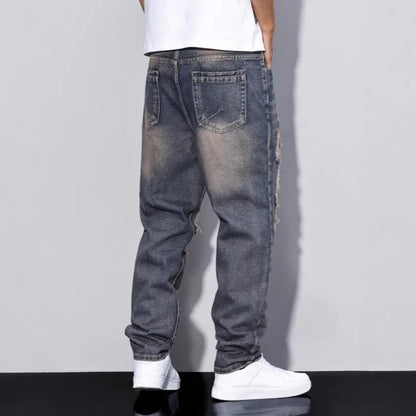 Ripped Straight-Leg Jeans
