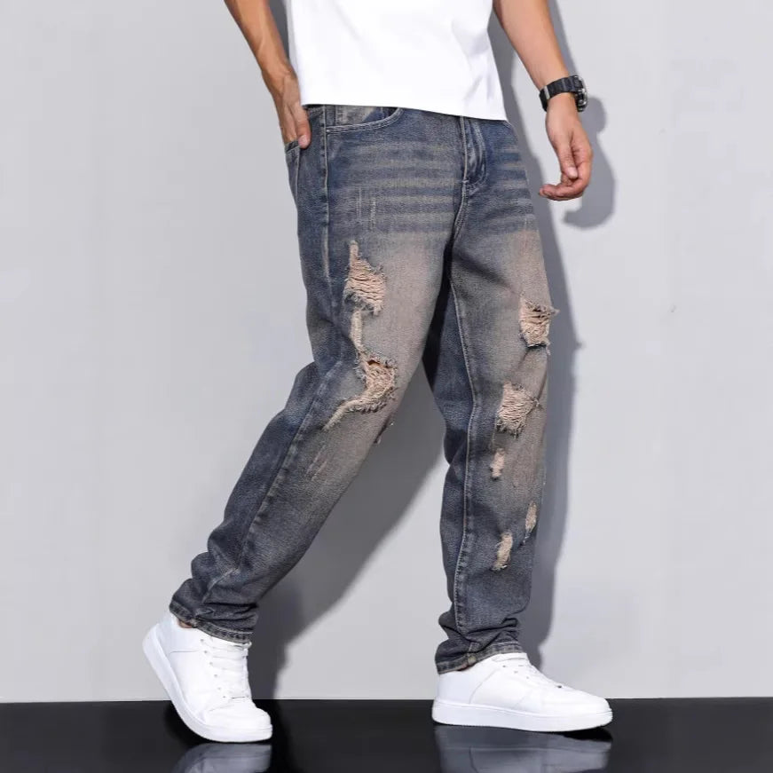 Ripped Straight-Leg Jeans