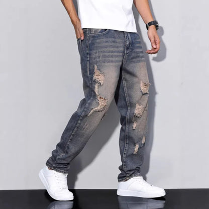 Ripped Straight-Leg Jeans