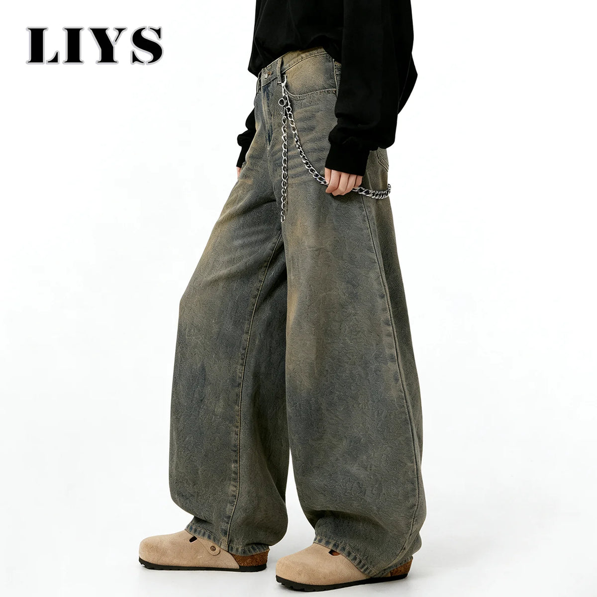 Distressed Baggy Wide-Leg Jeans