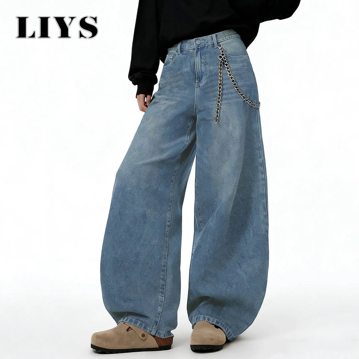 Distressed Baggy Wide-Leg Jeans