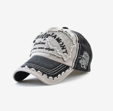 Distressed Tiger Cap in Black — design detail