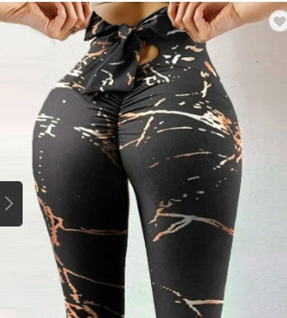 Drawstring Print Leggings in Black — design detail