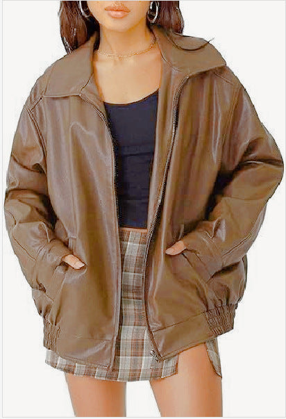 Faux-Leather Zip Jacket — design detail