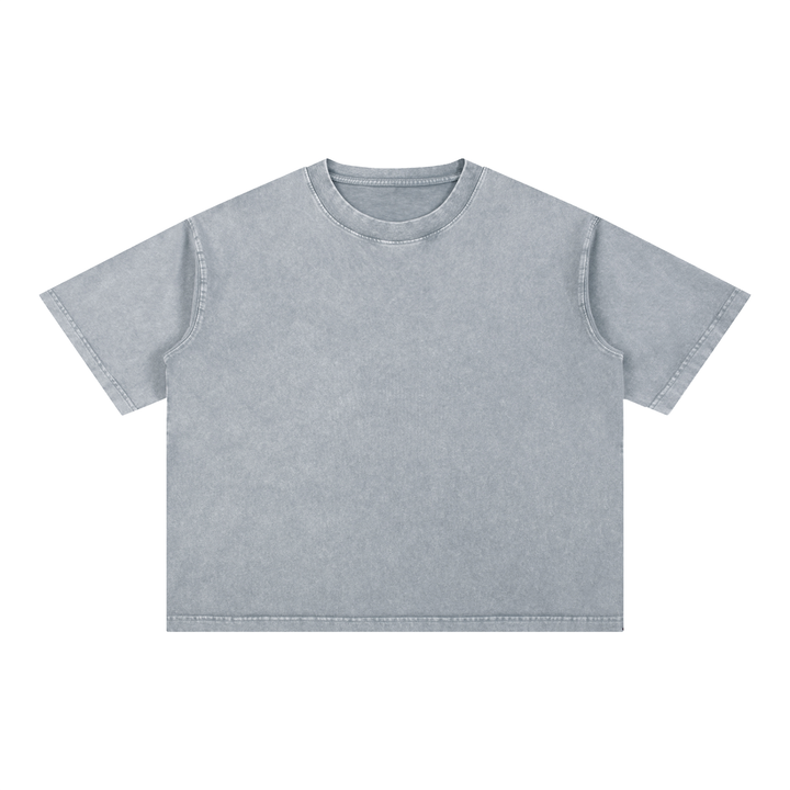 Boxy Mineral-Wash Tee in Light Gray — front view