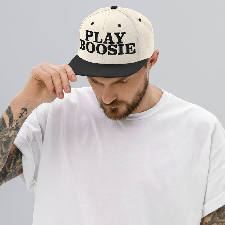 PLAY BOOSIE Snapback in Natural/ Black — design detail