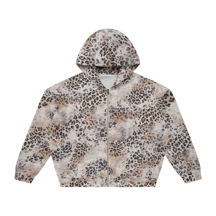 Leopard Zip Hoodie in Leopard Apricot — front view