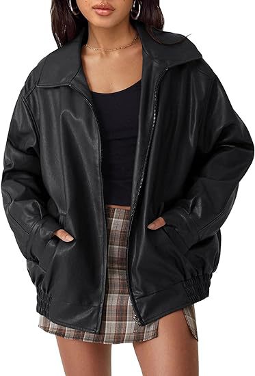 Faux-Leather Zip Jacket in Black — design detail