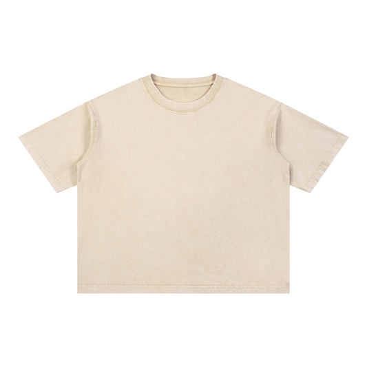 Boxy Mineral-Wash Tee in Light Apricot — front view