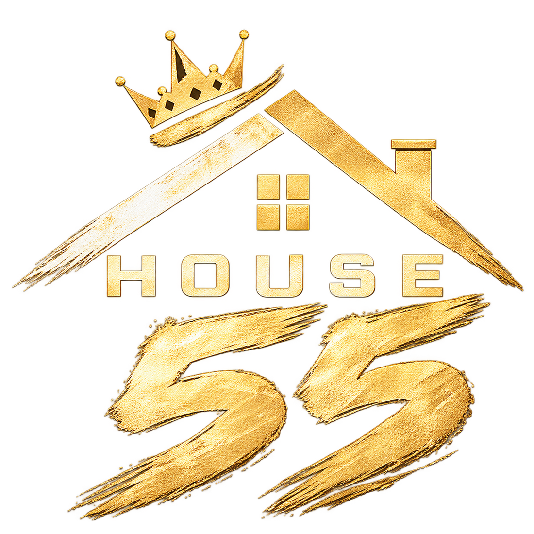 HOUSE 55 crown, house and gold 55 brand emblem
